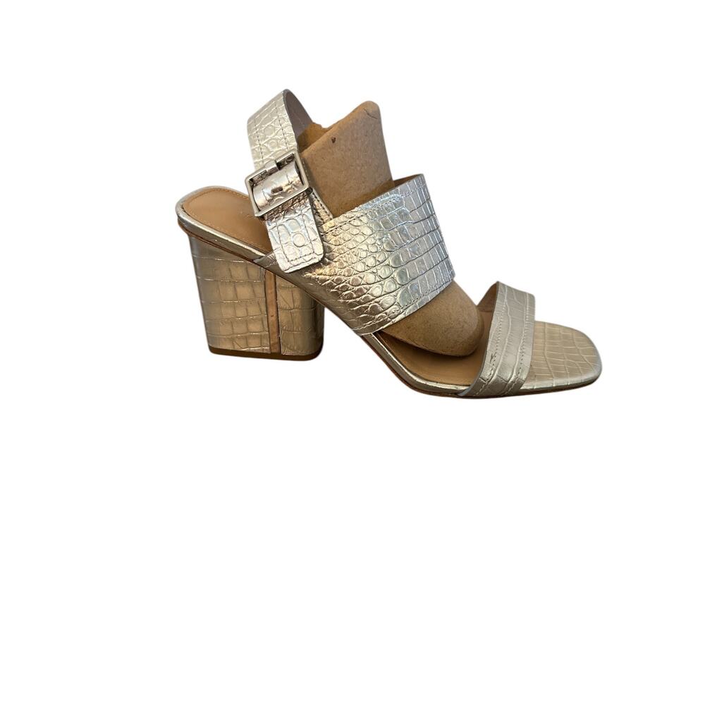 NEW VIA SPIGA SILVER CROC LEATHER SANDALS SZ 10